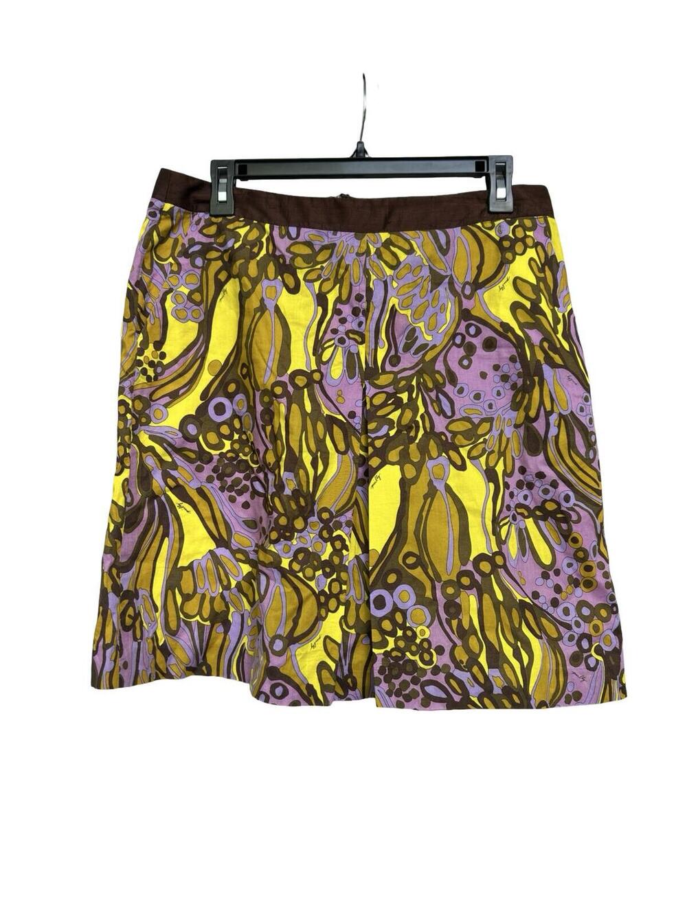 Milly Abstract Floral A-Line Mini Skirt Size 6 Yellow Purple Brown